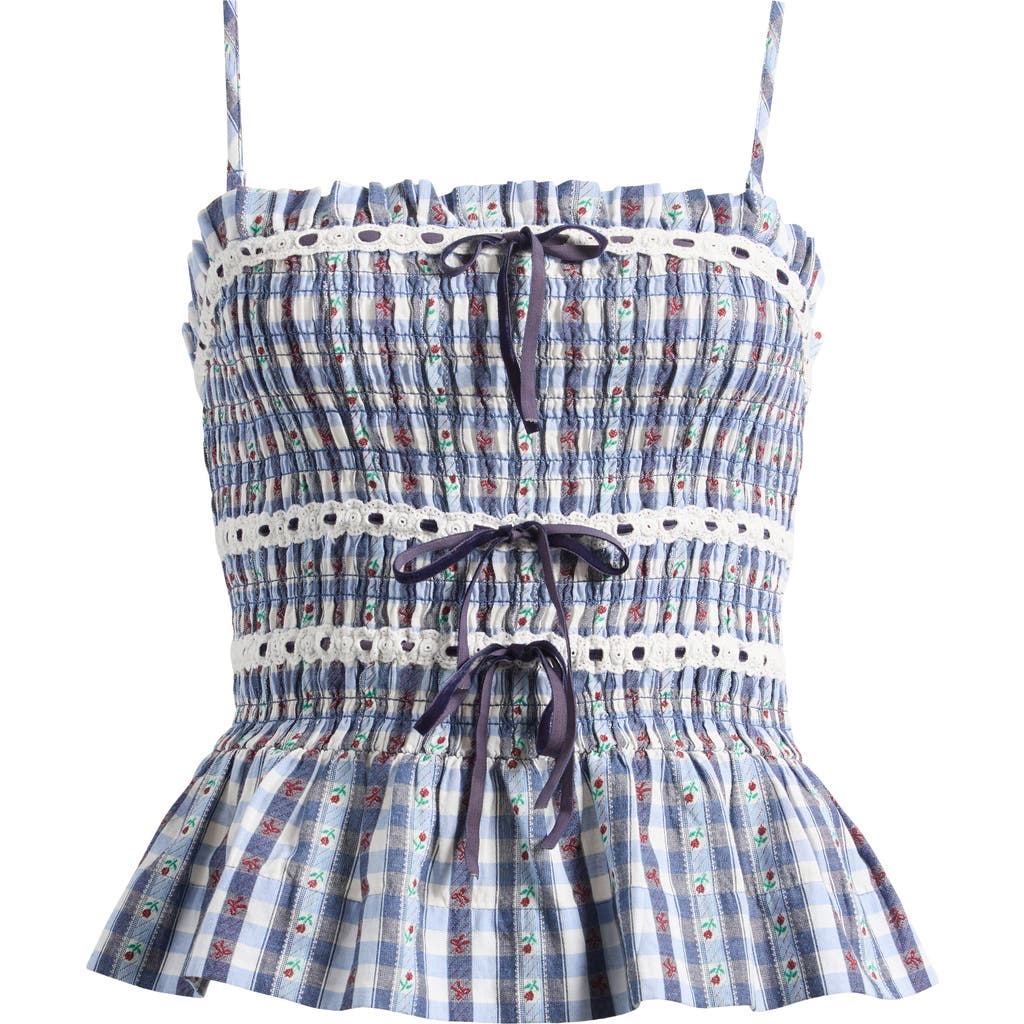 Damson Madder Katya Organic Cotton Gingham Camisole In Navy