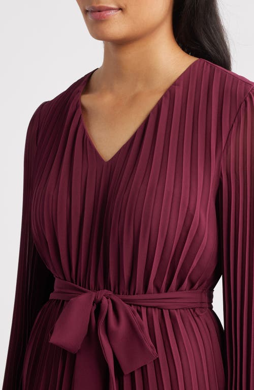 Sam Edelman Pleated Long Sleeve Chiffon Midi Dress In Burgundy