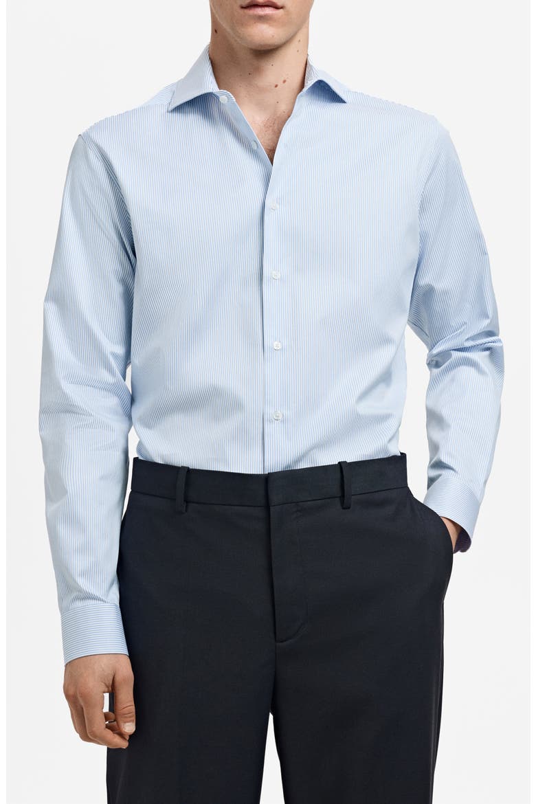 Slim Fit Pinstripe Cotton Twill Button-Up Shirt, Main, color, SKY BLUE