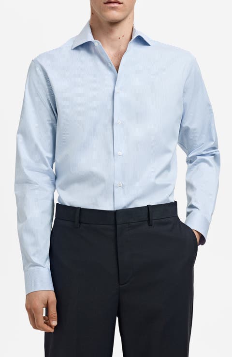 Slim Fit Pinstripe Cotton Twill Button-Up Shirt