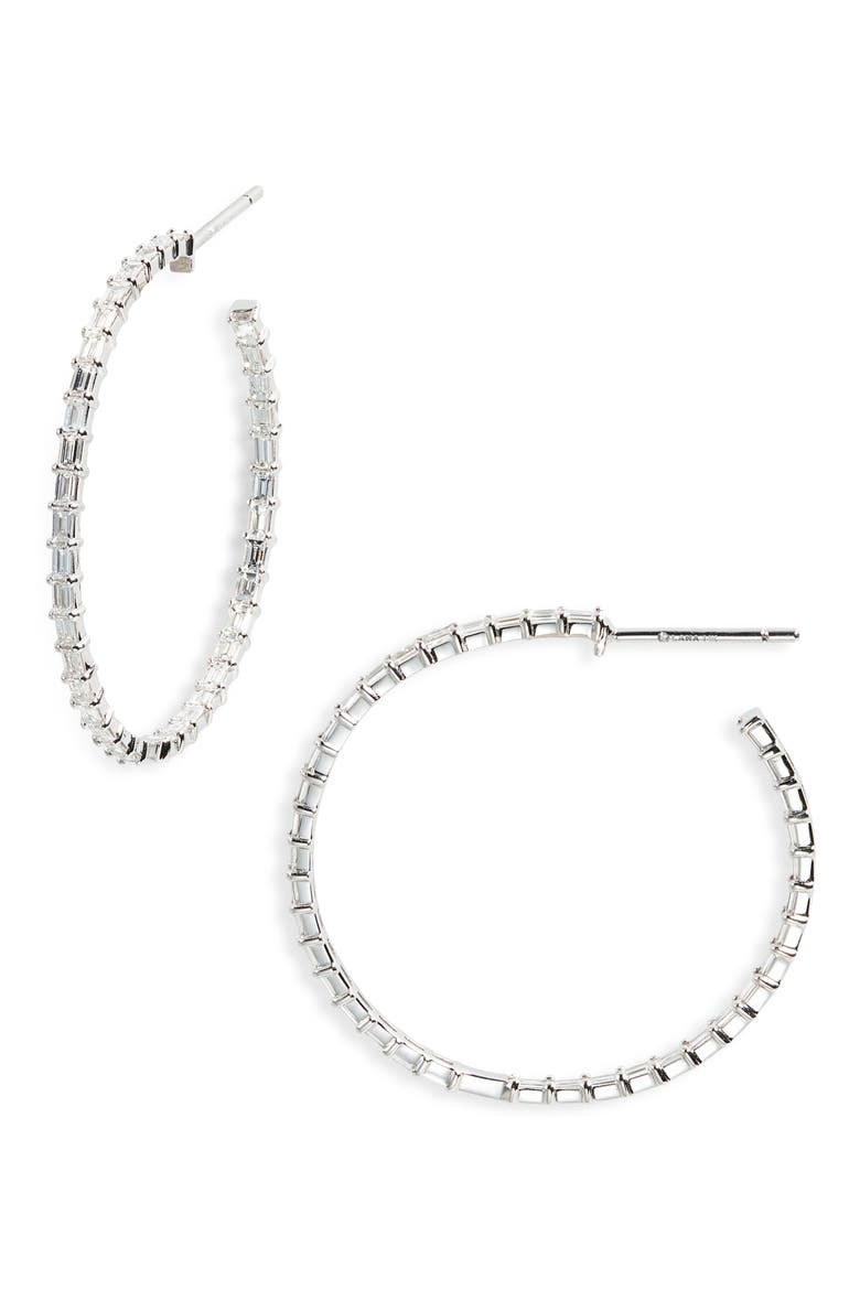 14K Gold Diamond Inside Out Hoop Earrings, Main, color, WHITE GOLD