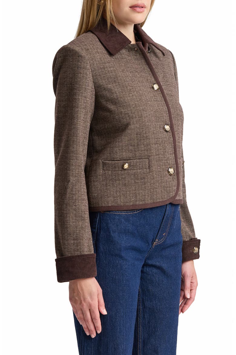 Herringbone Jacket with Corduroy Trim, Alternate, color, BROWN HERRINGBONE