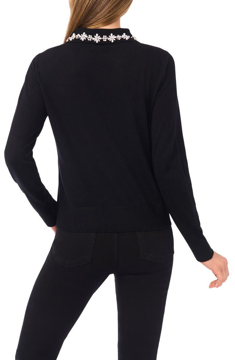 CeCe Embellished Collar Rib Sweater, Alternate, color, Rich Black