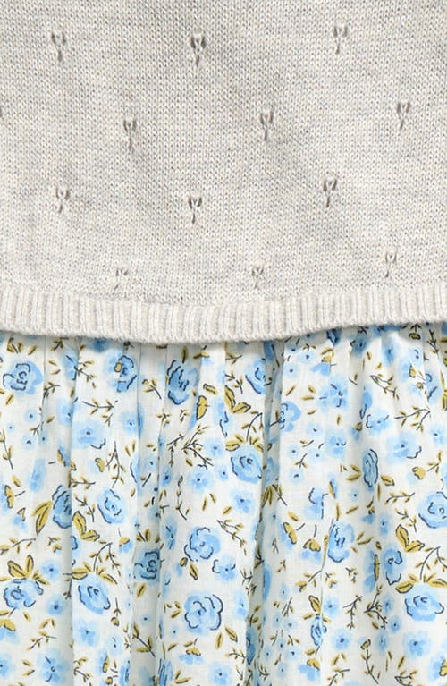 Nordstrom Long Sleeve Mixed Media Dress & Bloomers In Grey Heather- Ivory Floral