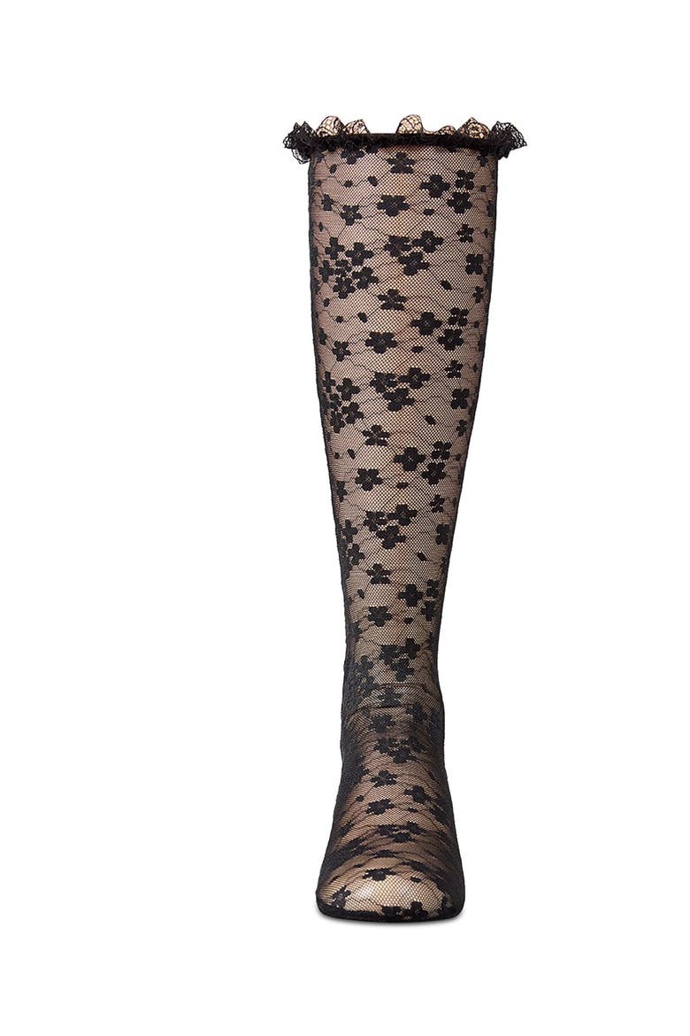 Floral Lace Mesh Knee High Sock, Alternate, color, Black
