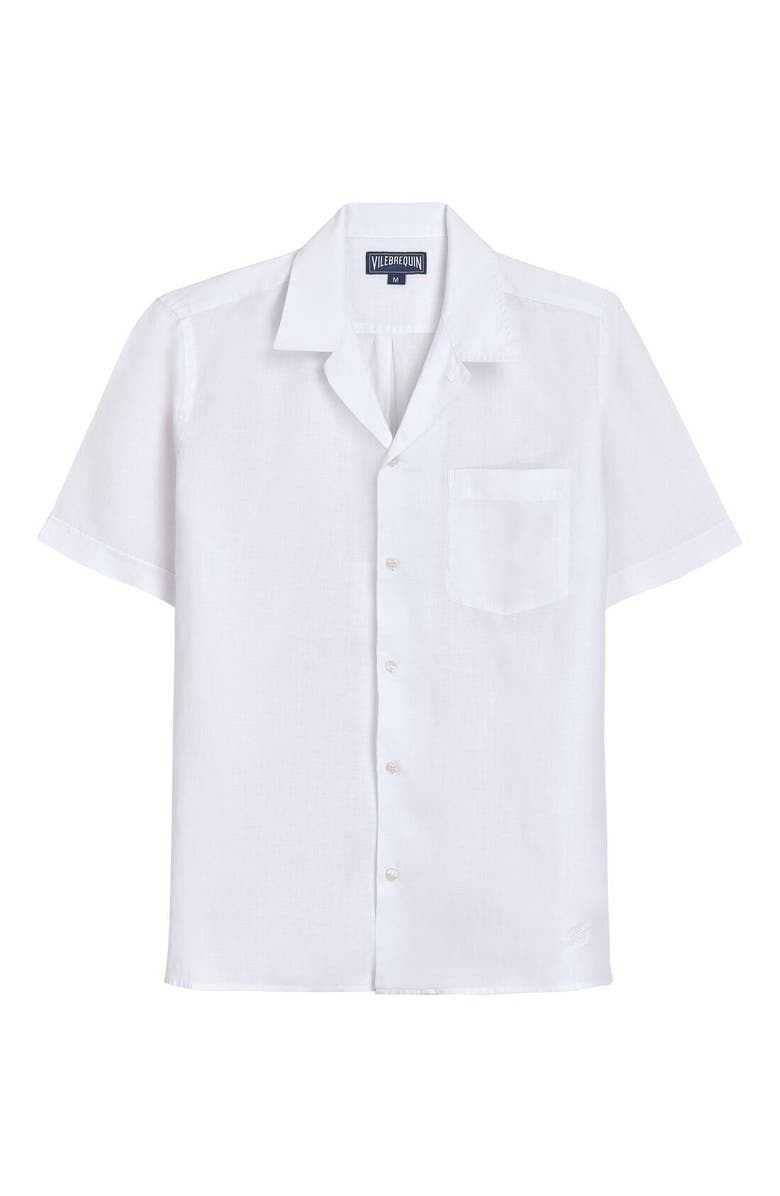 Vilebrequin Men's Linen Solid Bowling Shirt, Main, color, Blanc