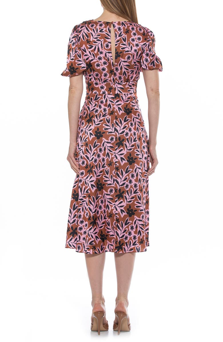 Alexia Admor V-Neck Puff Sleeve Midi Dress, Alternate, color, Brown Floral