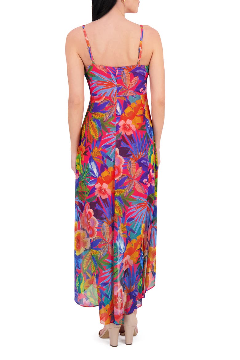 Floral Souflee Crepe Faux Wrap Midi Dress, Alternate, color, HOT PINK MULTI