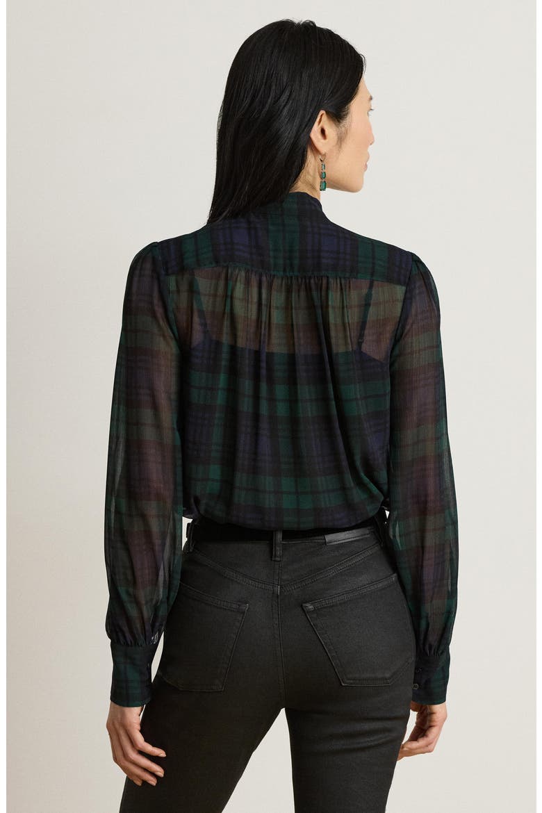 Plaid Long Sleeve Georgette Top, Alternate, color, NAVY BLUE