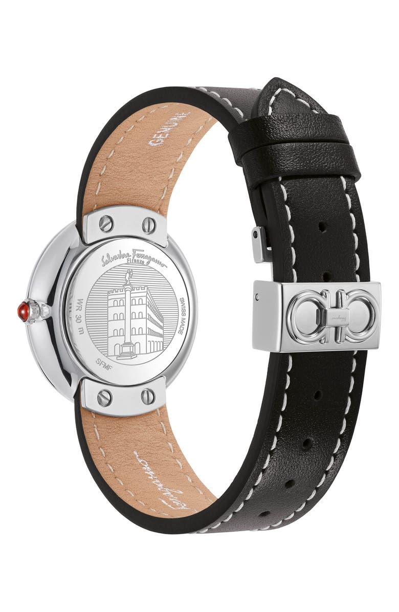 FERRAGAMO Chic Quartz Leather Strap Watch, 32mm, Alternate, color, Stainless Steel