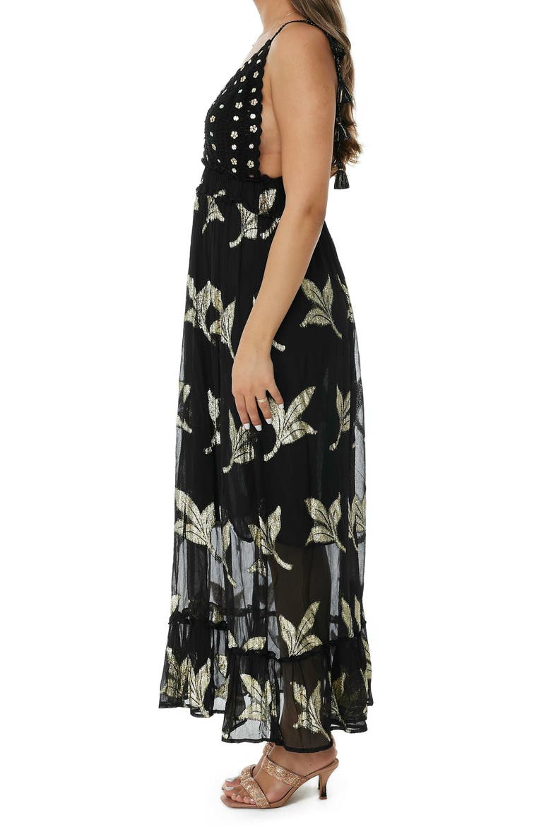 Metallic Crochet Maxi Dress, Alternate, color, BLACK