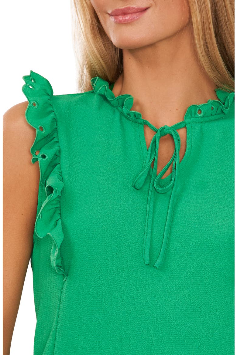 Eyelet Trim Tie Neck Blouse, Alternate, color, VIVID GREEN
