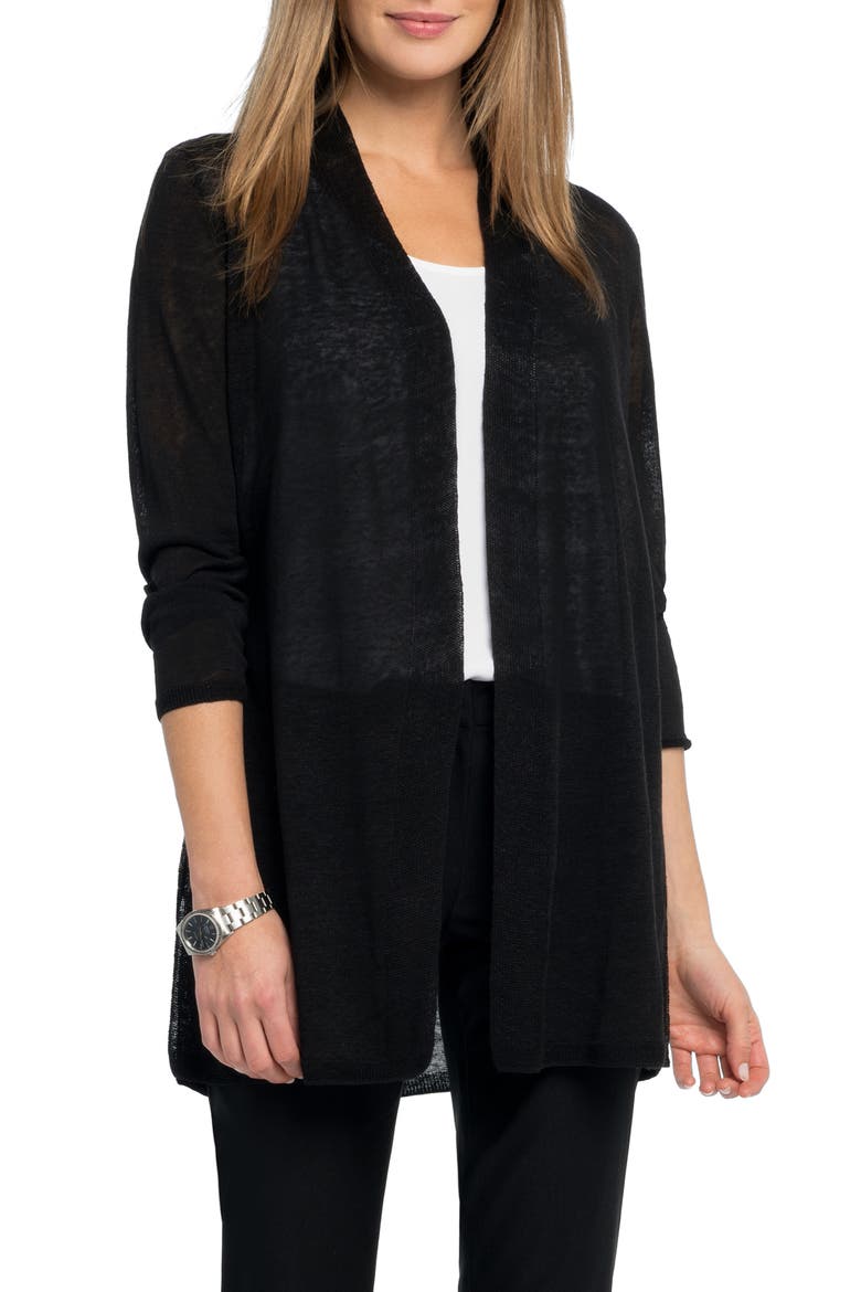 Open Front Linen Blend Long Cardigan, Main, color, BLACK ONYX