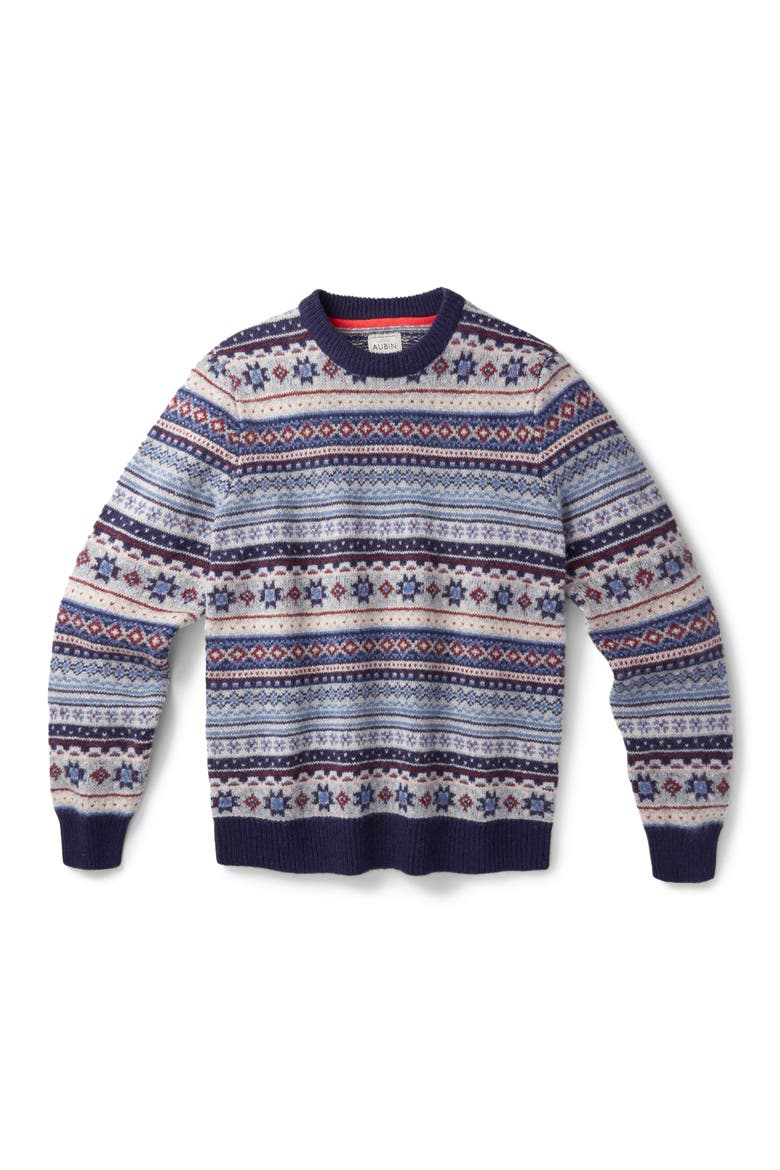 Fair Isle Crew Neck Wool Sweater, Alternate, color, Blue/Ecru Mix