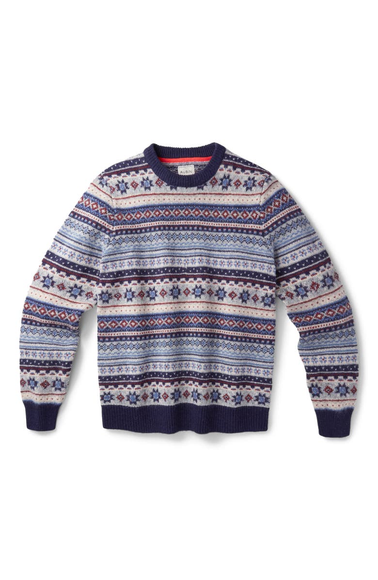 Aubin Fair Isle Crew Neck Wool Sweater, Alternate, color, Blue/Ecru Mix