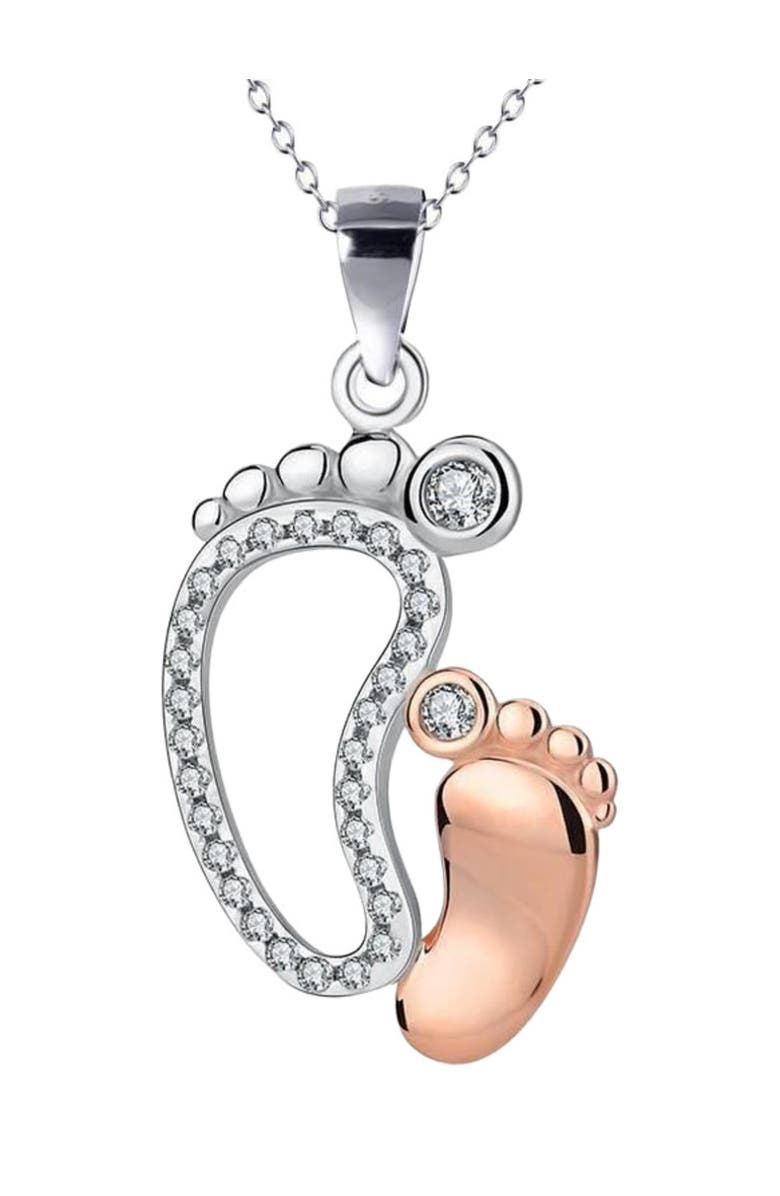 Hollywood Sensation Baby Feet Necklace  with Cubic Zirconia, Main, color, Silver