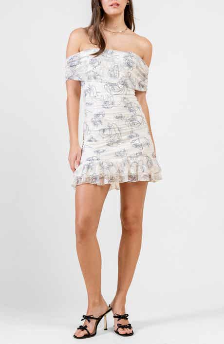 Floral Mesh Off the Shoulder Ruched Minidress