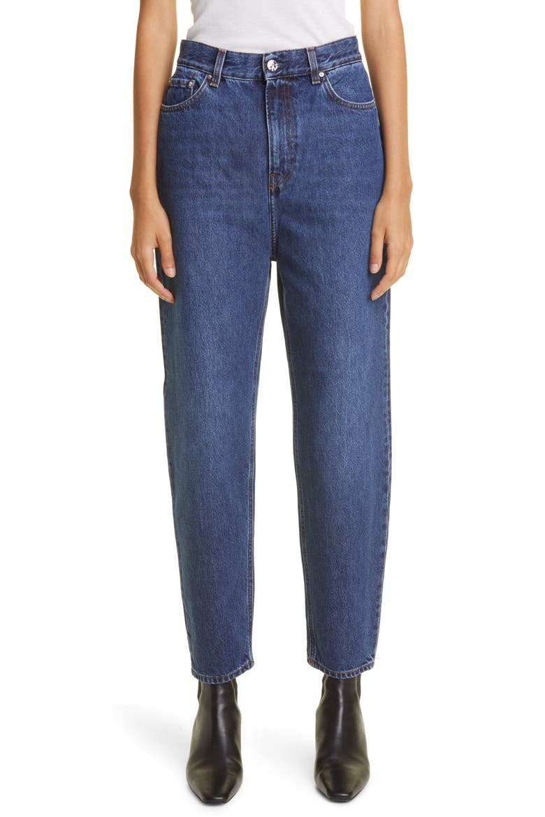 High Waist Tapered Jeans, Main, color, DARK BLUE