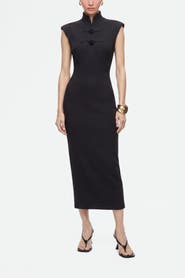 Nocturne Padded Shoulder Button Detail Maxi Dress