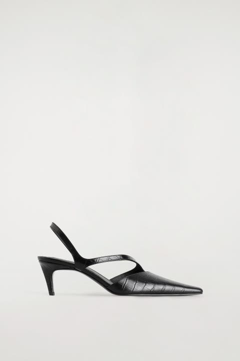 Croc-effect Leather Slingback Pumps