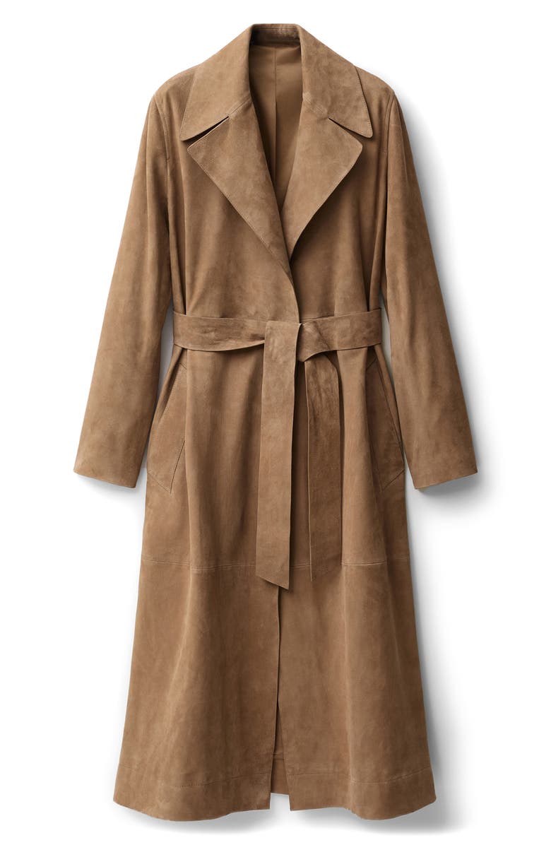 MANGO Belted Suede Trench Coat, Main, color, 