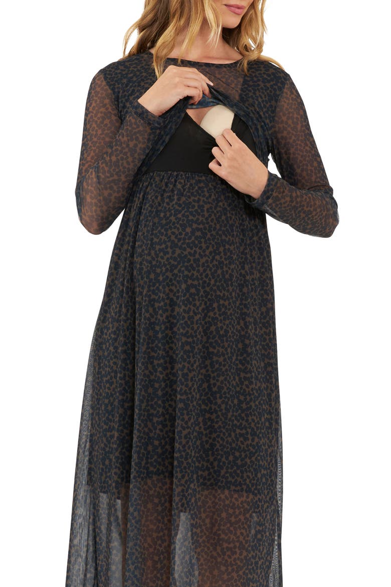 Jen Long Sleeve Maternity/Nursing Dress, Alternate, color, BROWN / BLACK