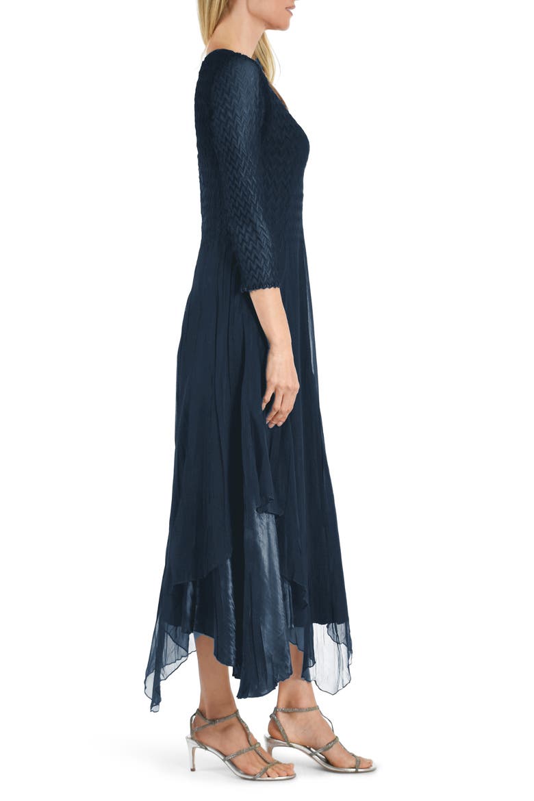 Beaded Neck Three Quarter Sleeve A-Line Dress, Alternate, color, MOROCCAN BLUE