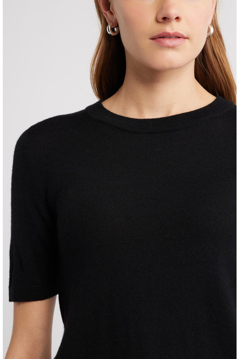 Short Sleeve Merino Wool Blend Sweater Top, Alternate, color, BLACK