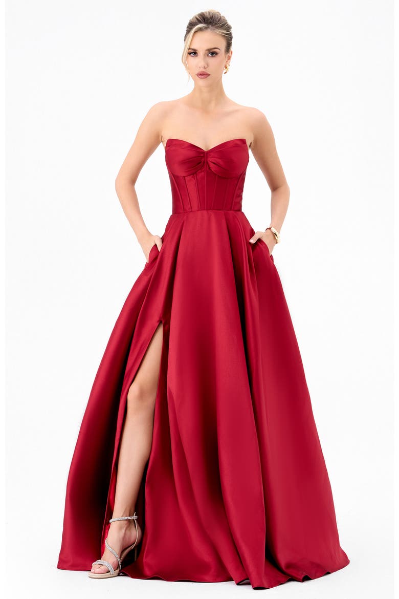 Deeba Strapless Ball Gown, Alternate, color, RED