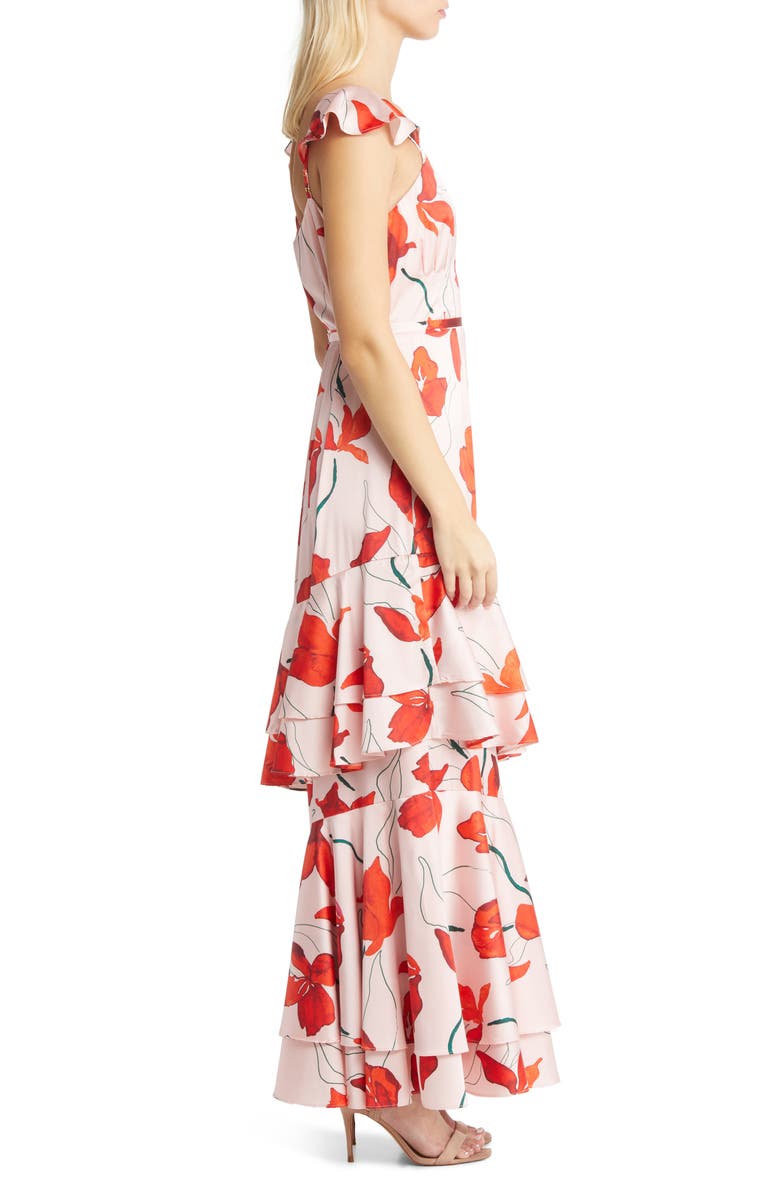 Hutch Senna Floral Tiered Wrap Maxi Dress, Alternate, color, Blush Red Poppies Satin