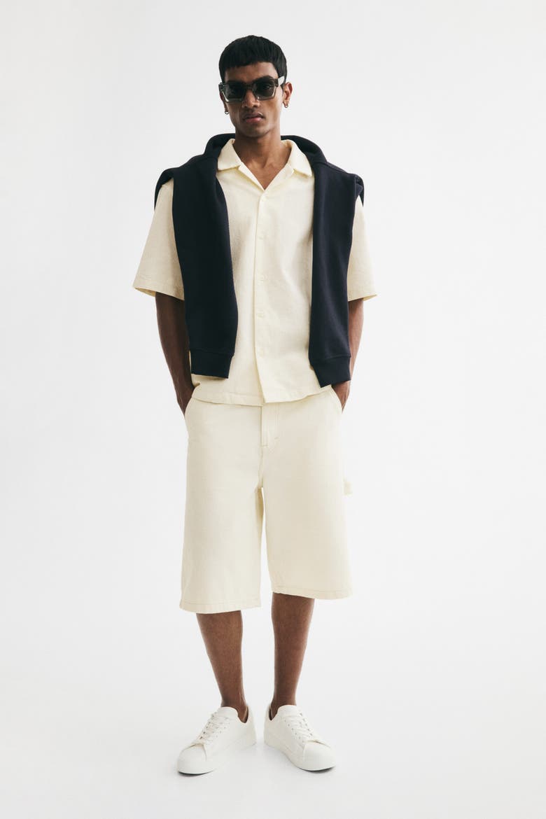 Relaxed-fit Waffled Resort Shirt, Alternate, color, Cream