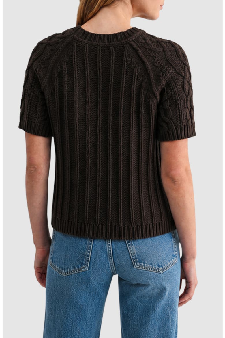 Cable Knit Short Sleeve Sweater, Alternate, color, DARK BROWN