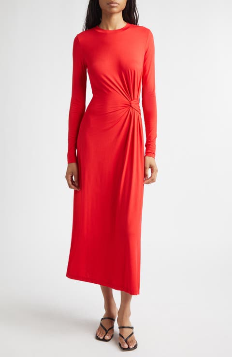Avise Long Sleeve Twist Detail Jersey Midi Dress