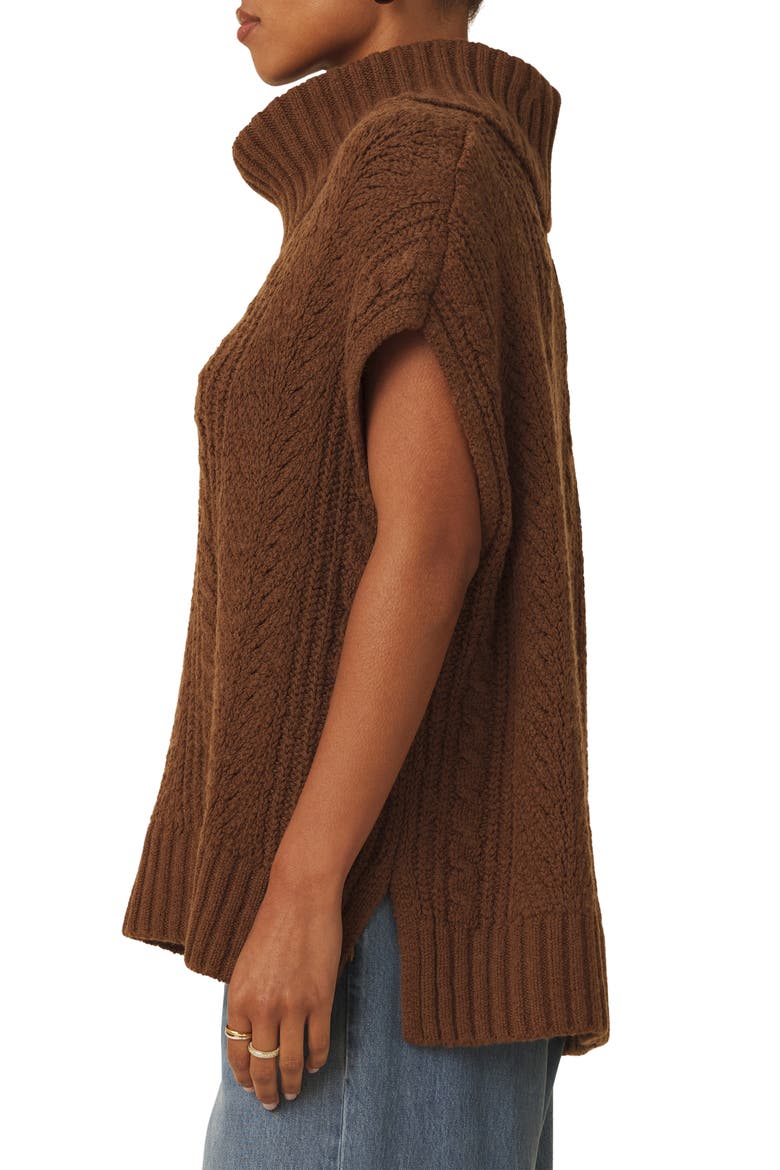 Rosalina Cable Stitch Short Sleeve Turtleneck Sweater, Alternate, color, DARK SADDLE BROWN