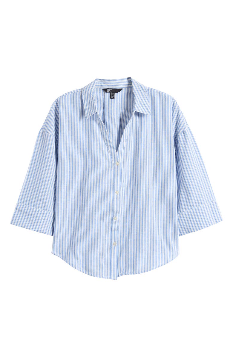 Friends Like These Stripe Cotton & Linen Shirt, Alternate, color, Blue