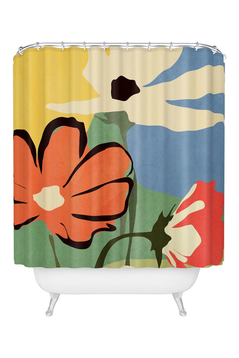 Modern Abstract Floral Print Shower Curtain, Main, color, MULTI