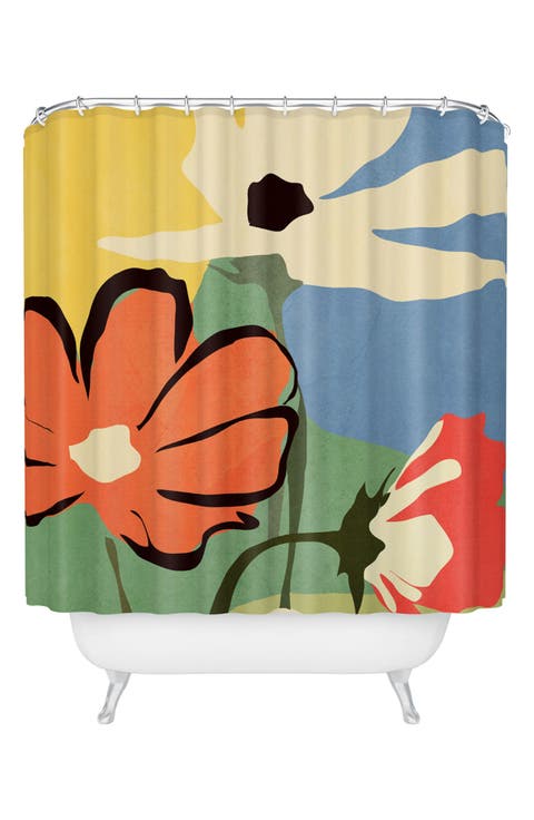Modern Abstract Floral Print Shower Curtain
