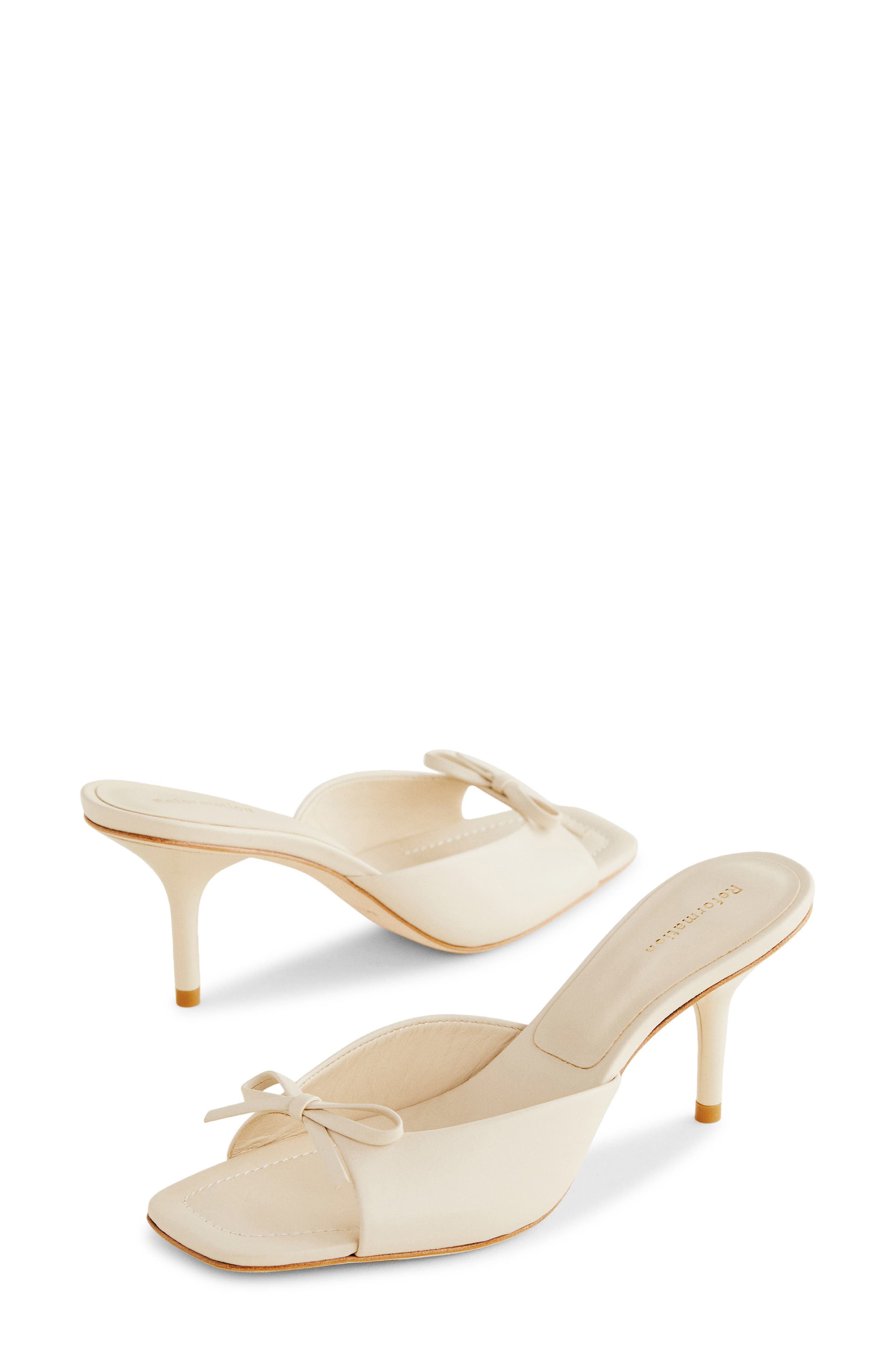 Reformation Clementine Heeled Mule Sandal, Alternate, color, Almond Leather