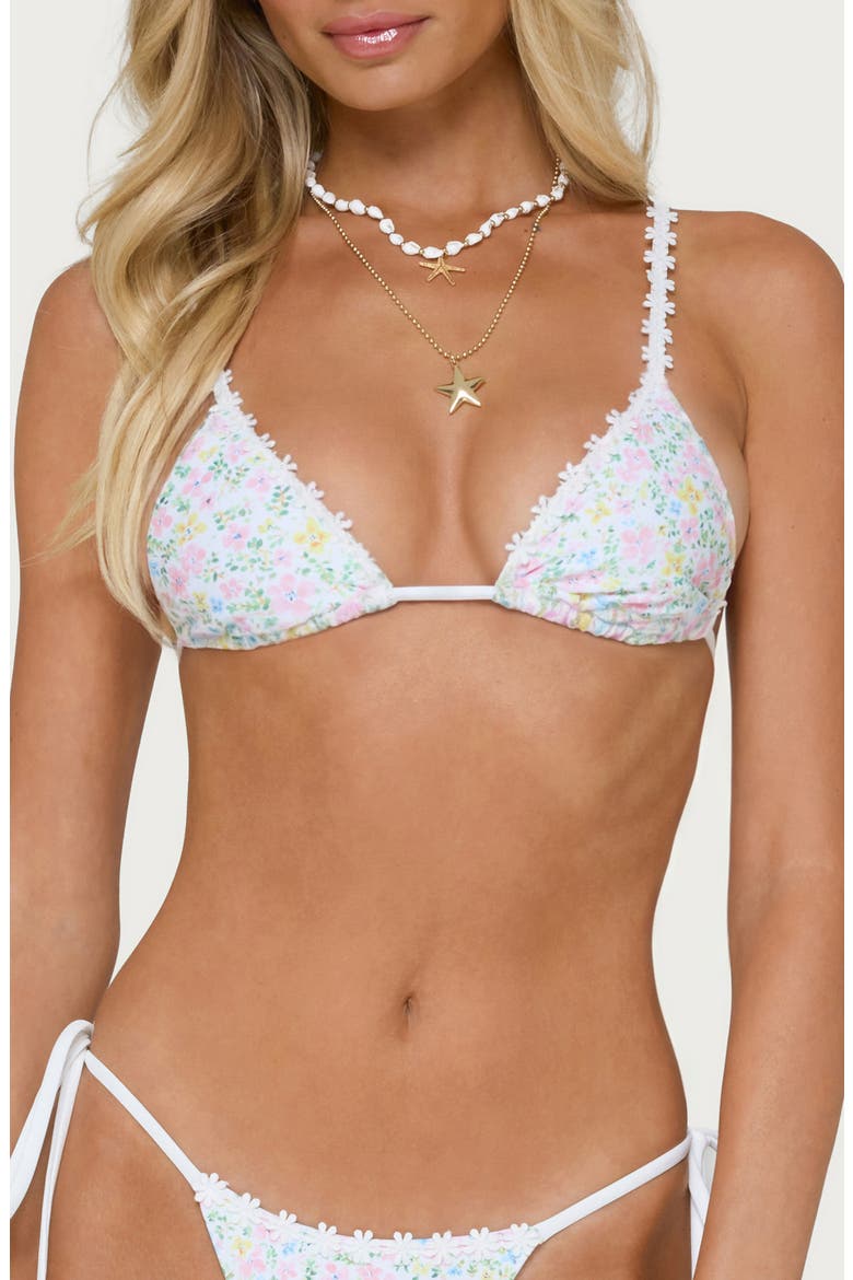Catey Floral Lace Trim Bikini Top, Main, color, WHITE
