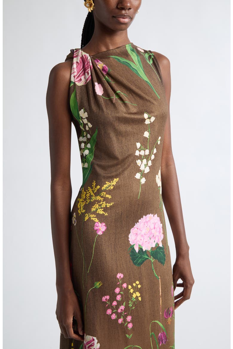 Mixed Botanical Milano Jersey Dress, Alternate, color, BROWN MULTI