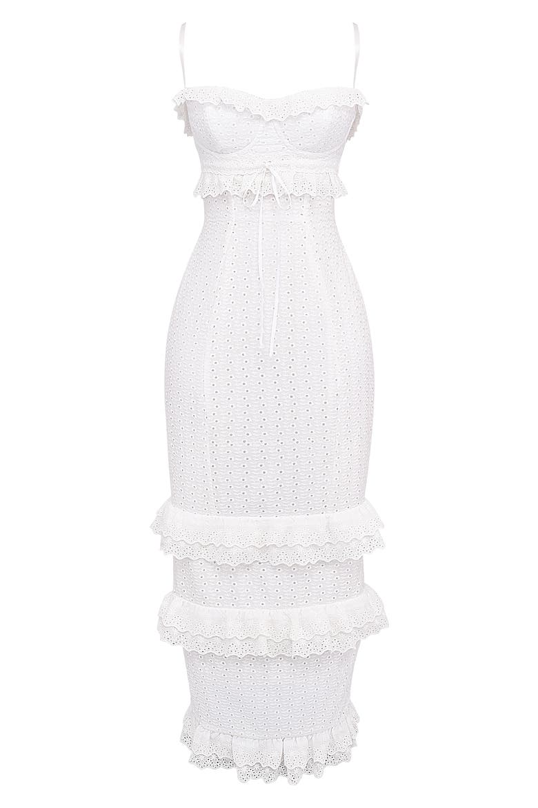 Eve Ruffle Broderie Anglaise Maxi Dress, Alternate, color, WHITE