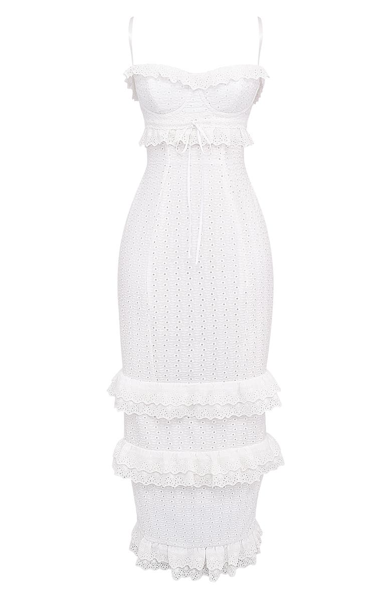 HOUSE OF CB Eve Ruffle Broderie Anglaise Maxi Dress, Alternate, color,