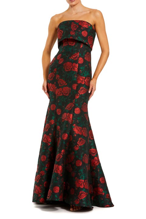 Strapless Floral Brocade Mermaid Gown