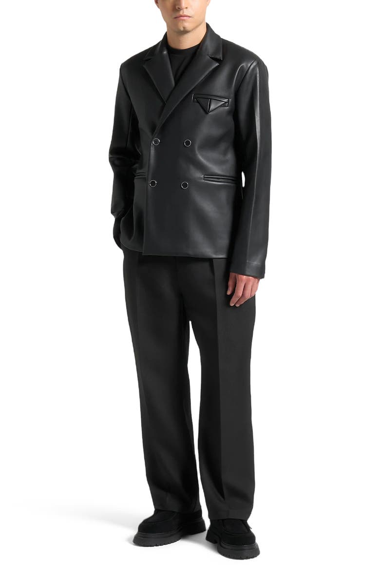 Manière De Voir Didier Double Breasted Leather Suit Jacket, Main, color, 