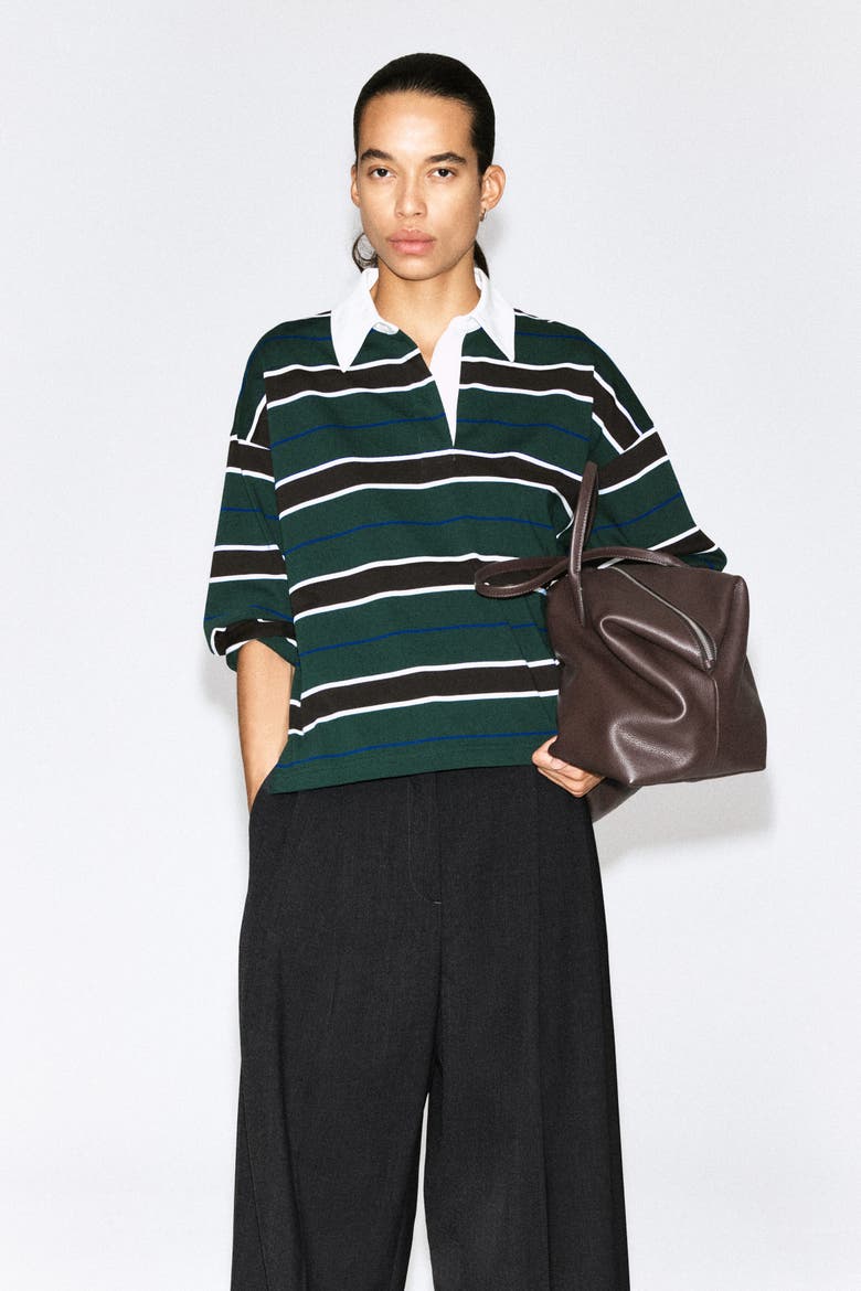 Striped Cotton Rugby Shirt, Main, color, GREEN / BROWN / STRIPED