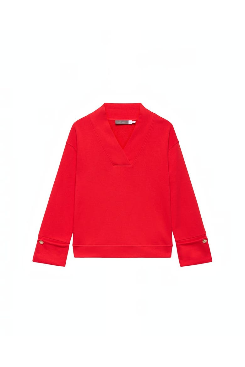 Cotton V-Neck Button Detail Sweatshirt, Alternate, color, Red