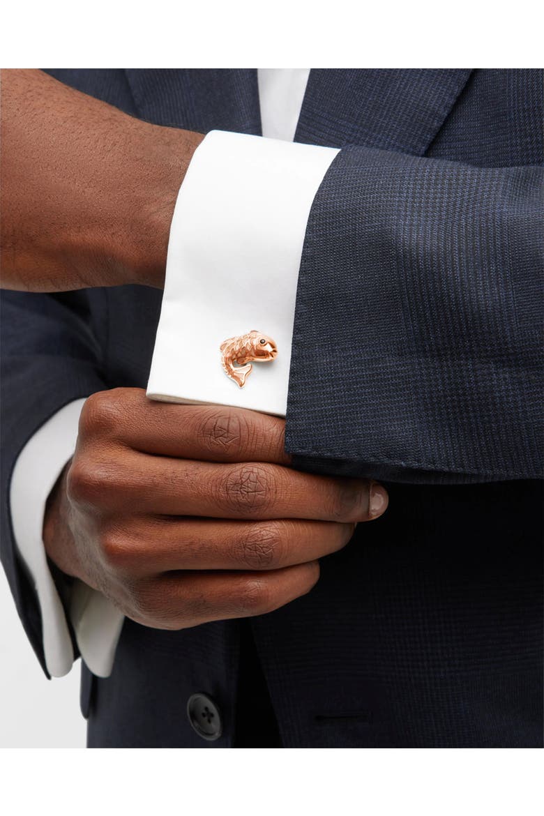 Koi Fish Mother of Pearl Sterling Cufflinks, Alternate, color, ROSE GOLD