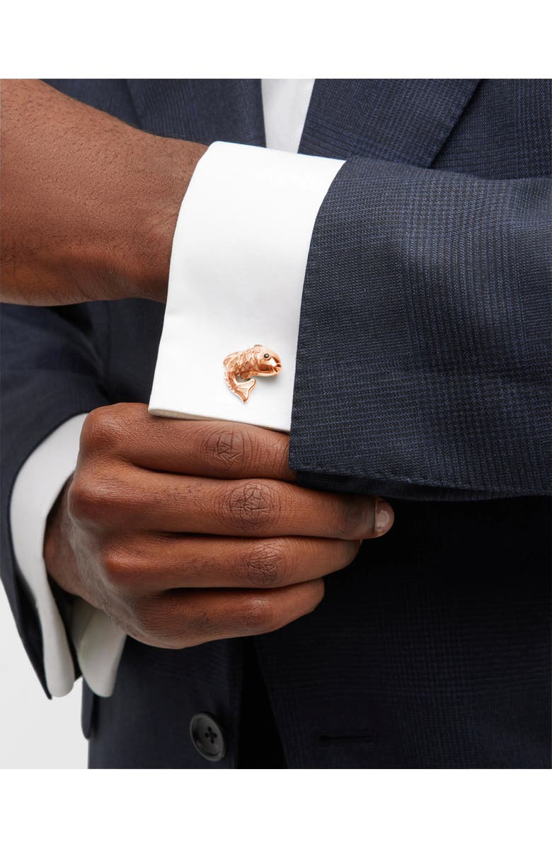 Jan Leslie Koi Fish Mother of Pearl Sterling Cufflinks, Alternate, color, Rose Gold