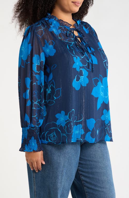 Sugarlips Bluford Floral Metallic Top In Blue