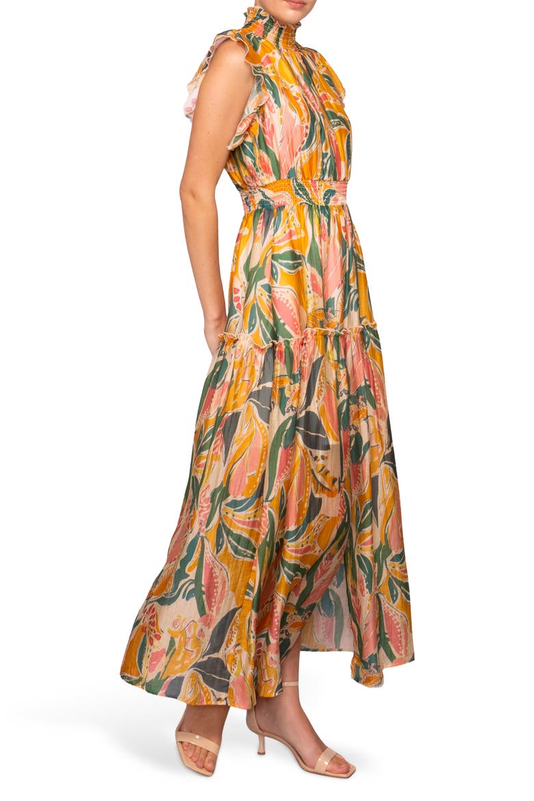 Floral Flutter Sleeve Maxi Dress, Alternate, color, YELLOW MULTI